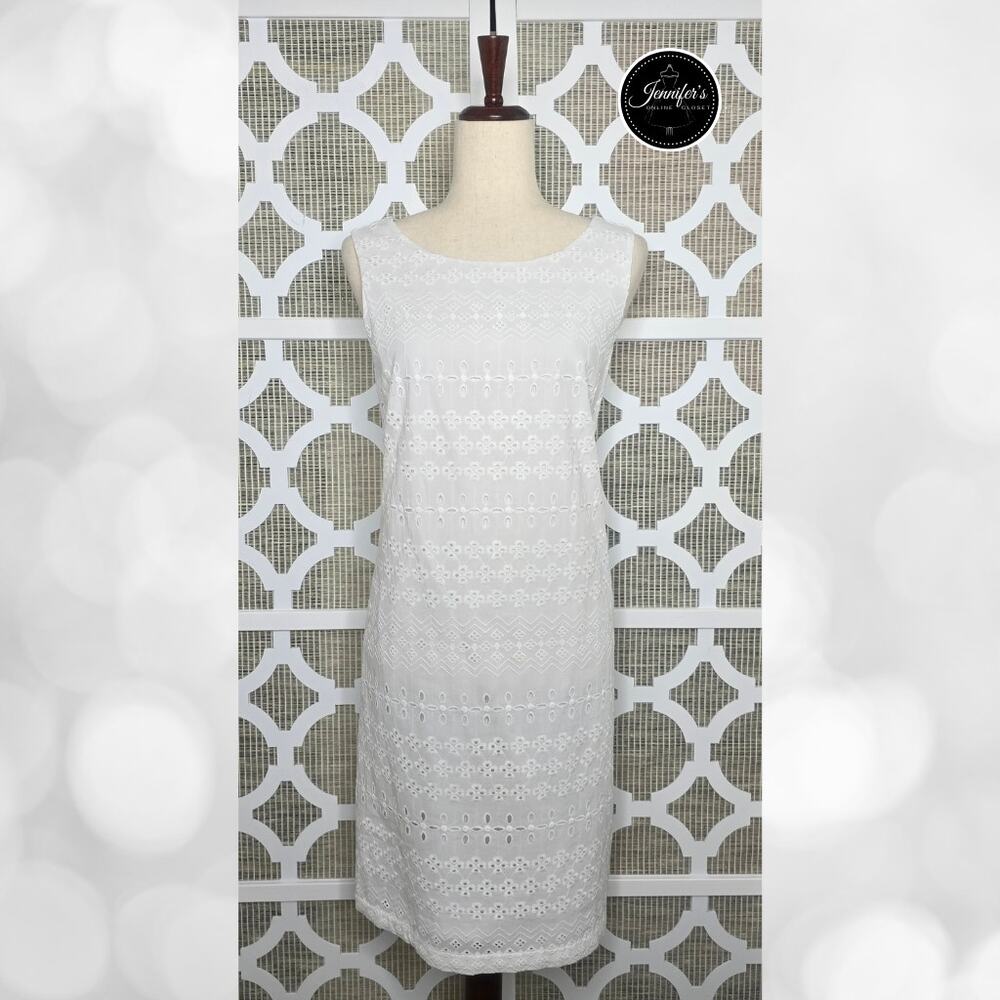 Talbots White Embroidered Eyelet Sleeveless Sheath Dress Size 8